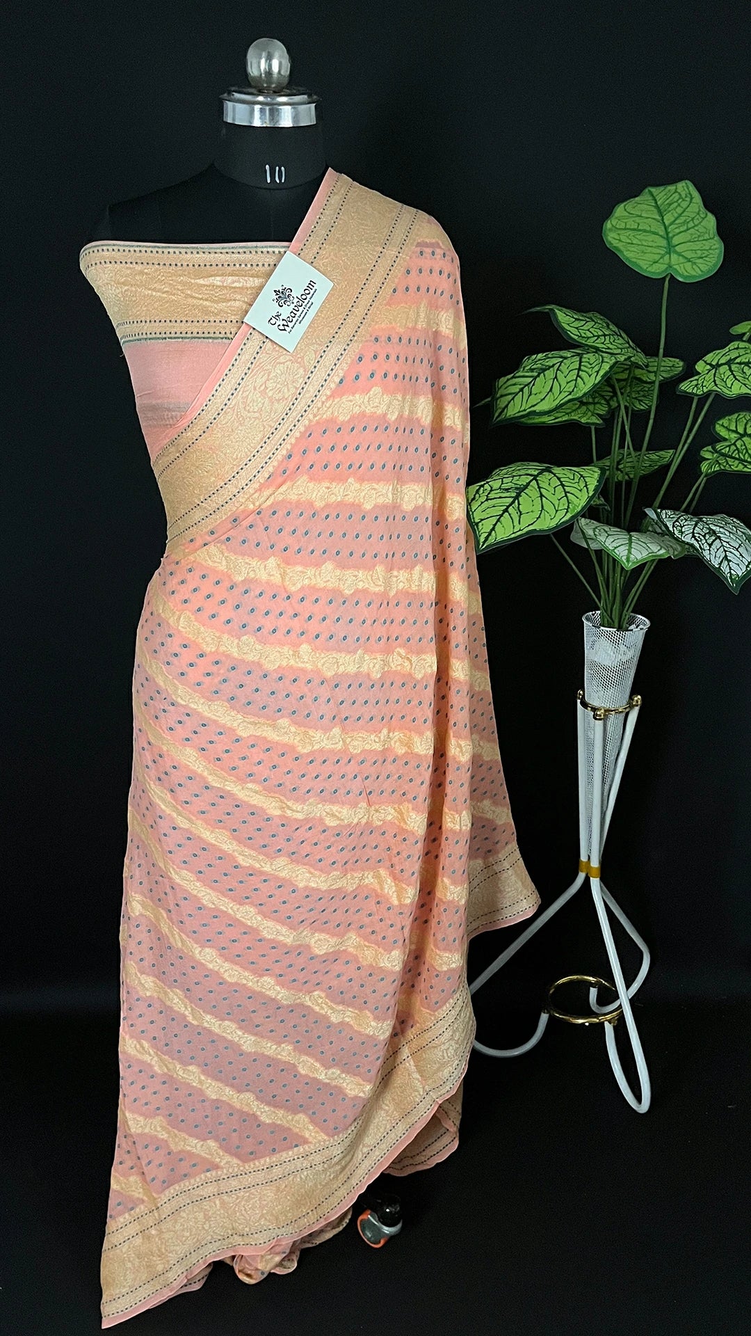 Peach Crepe Georgette Pure Banarasi Saree Meenakari - The Weaveloom
