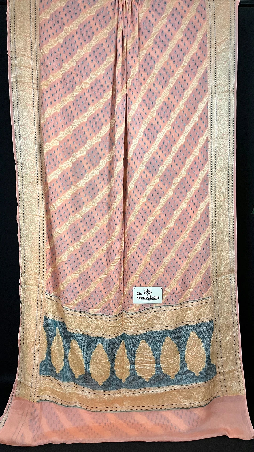 Peach Crepe Georgette Pure Banarasi Saree Meenakari - The Weaveloom