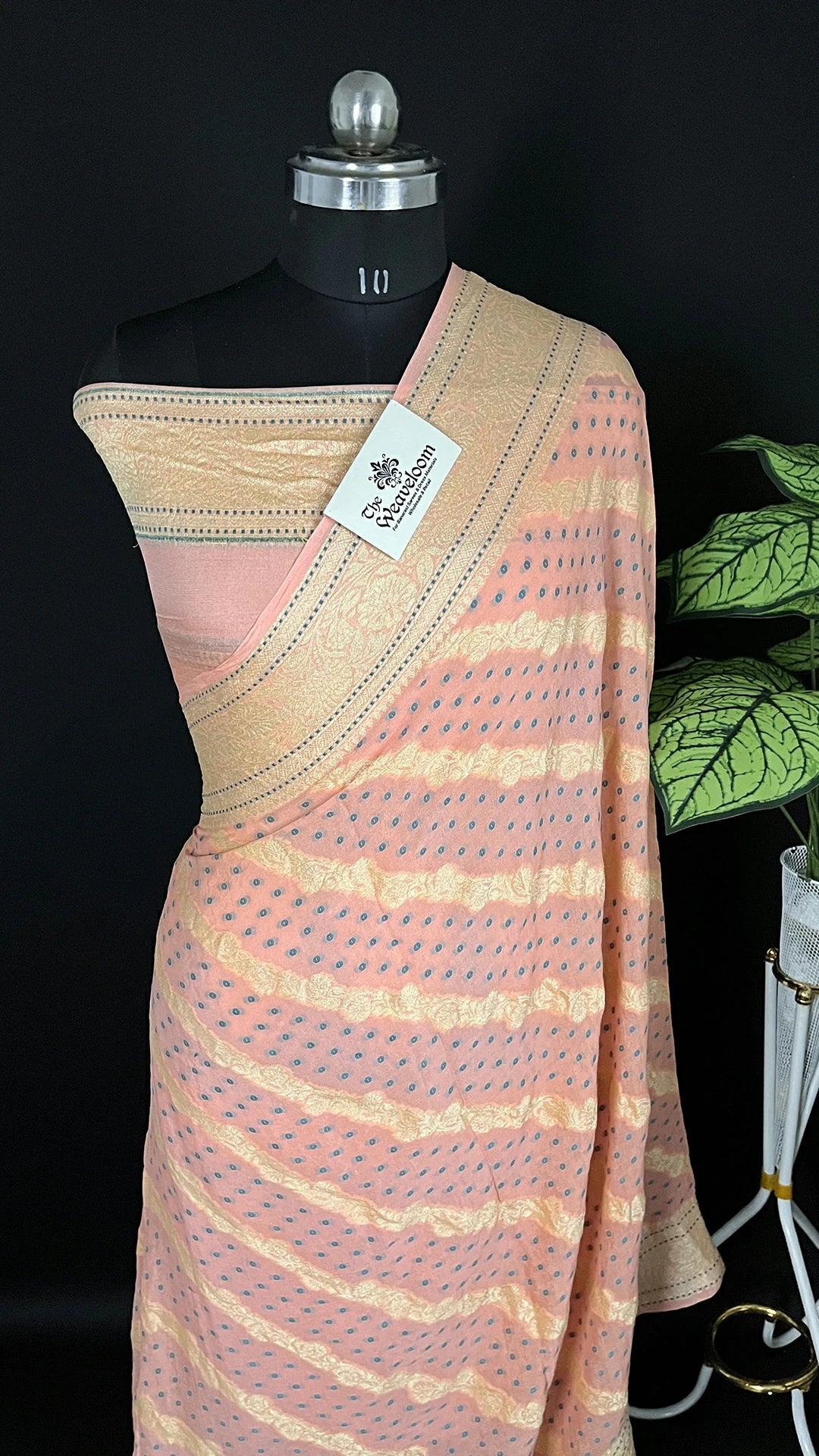 Peach Crepe Georgette Pure Banarasi Saree Meenakari - The Weaveloom