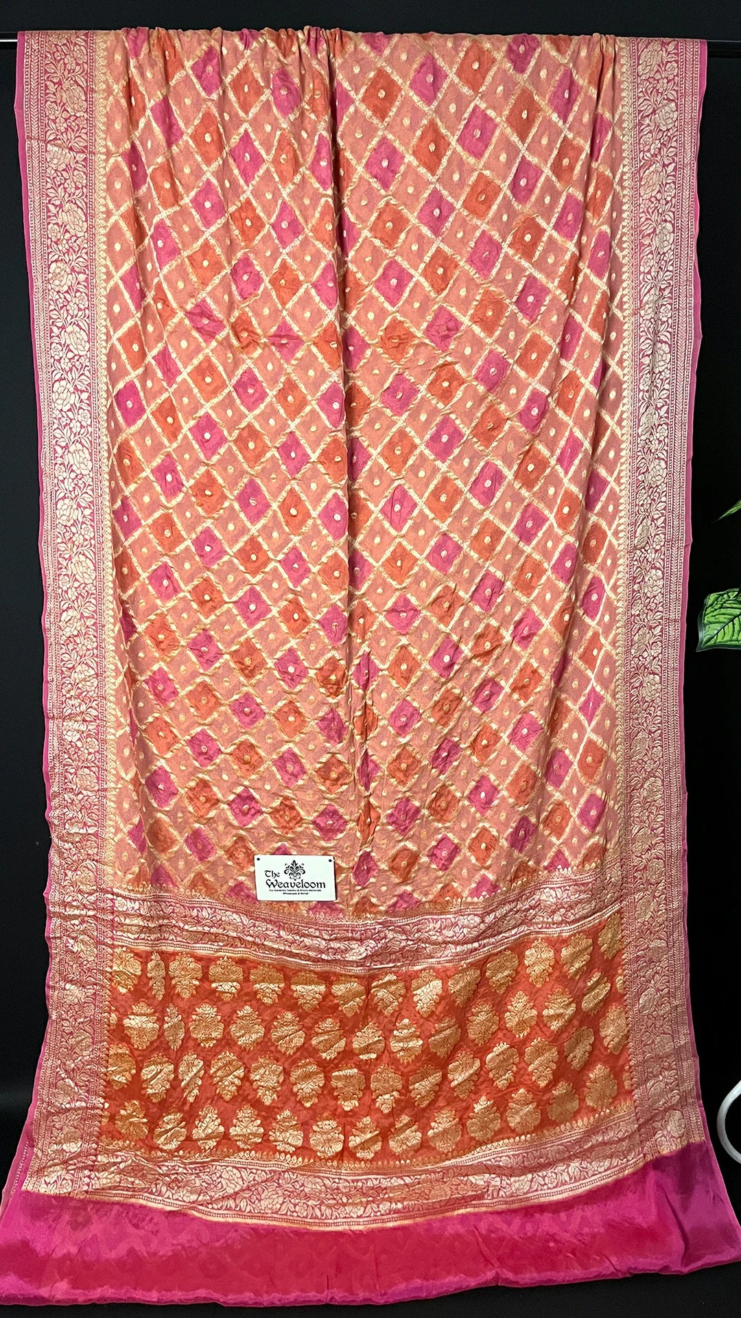 Peach Crepe Georgette Pure Banarasi Saree Rangkat Multicolor - The Weaveloom