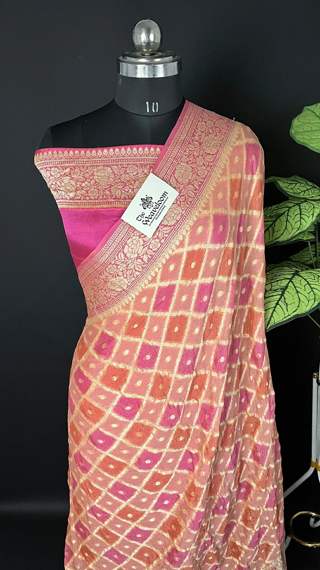 Peach Crepe Georgette Pure Banarasi Saree Rangkat Multicolor - The Weaveloom