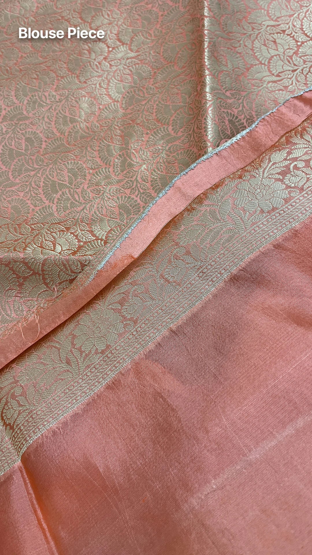 Peach Pure Dupion Silk Banarasi Saree with Floral Buti and Gold Zari Jaal Border by The Weaveloom