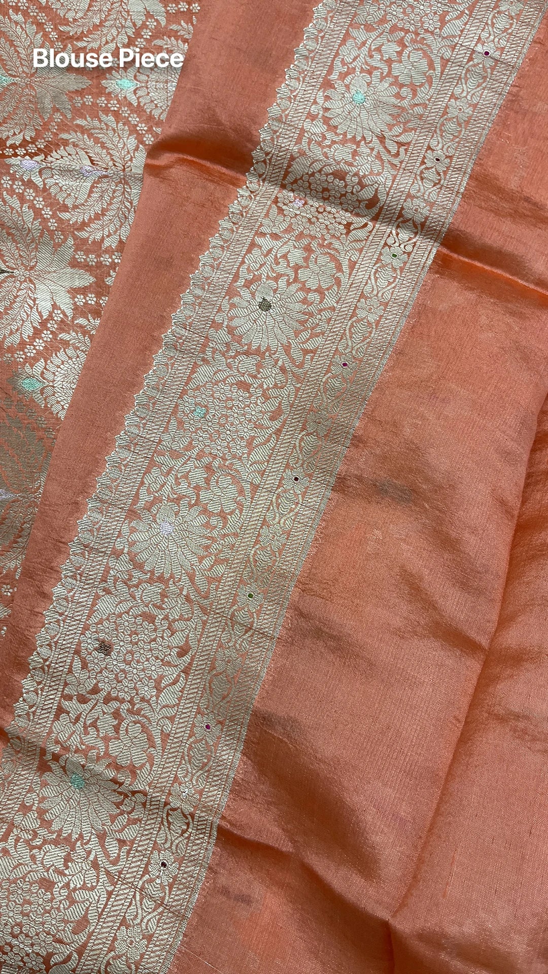 Peach floral jaal pure dupion silk Banarasi saree with meenakari pallu by The Weaveloom