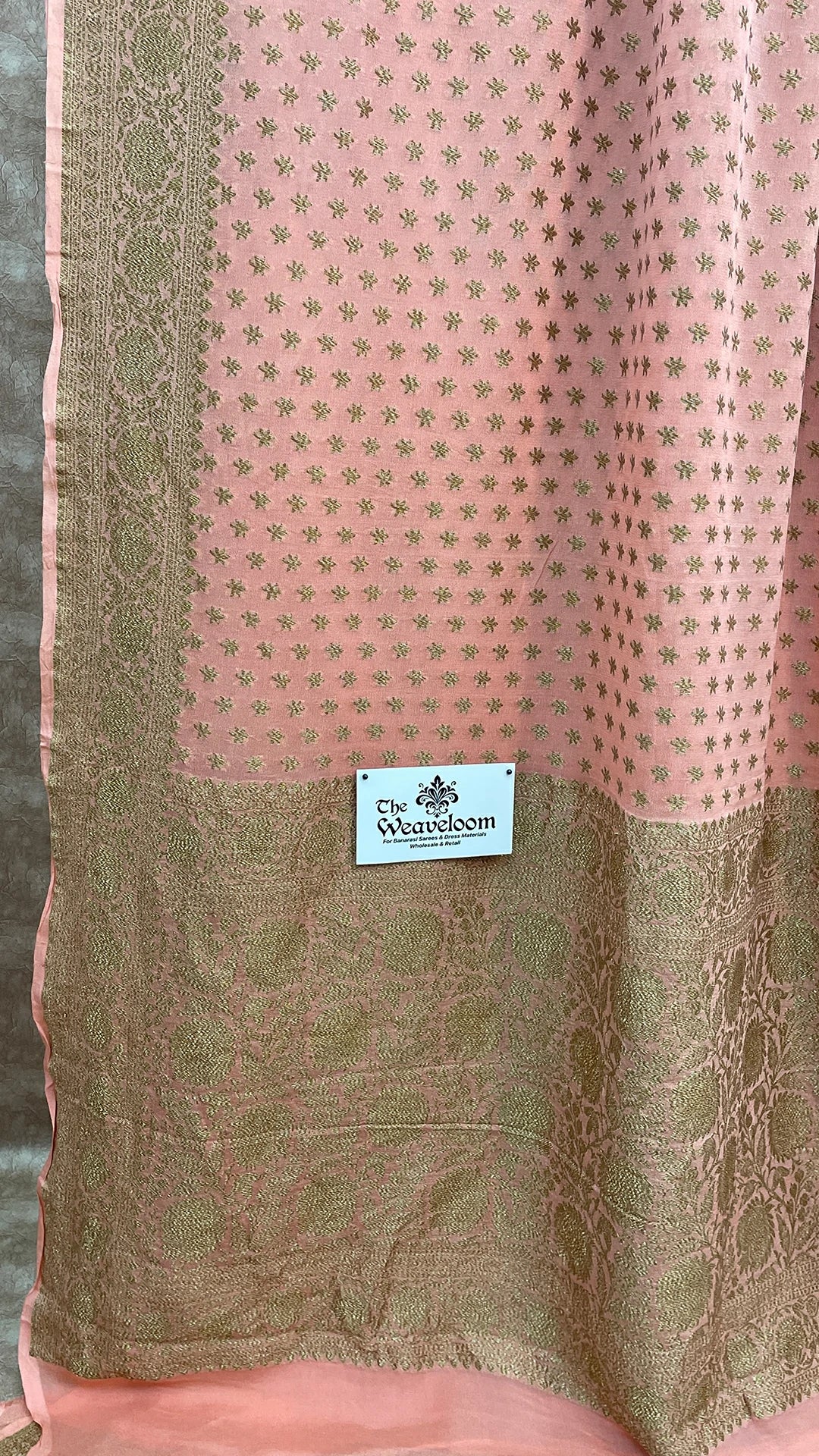 Peach Khaddi Georgette Pure Banarasi Saree with Antique Zari The Weaveloom
