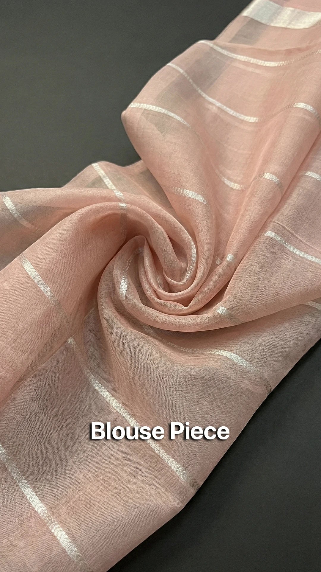 Peach Kora Silk Pure Handloom Banarasi Saree with Silver Zari Motifs and Striped Blouse by The Weaveloom