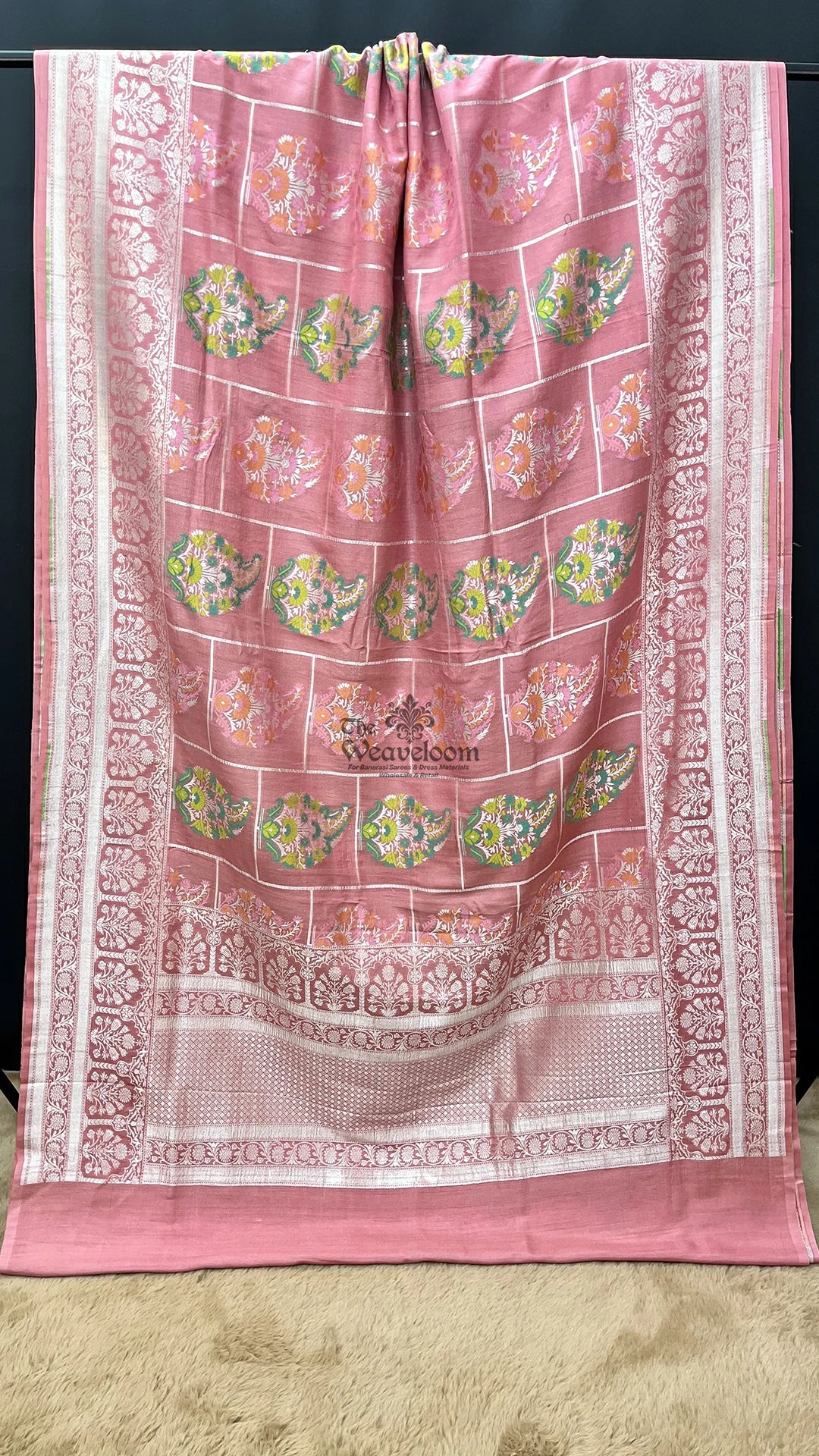 Peach Meenakari Paisley Tussar Georgette Pure Banarasi Saree by The Weaveloom