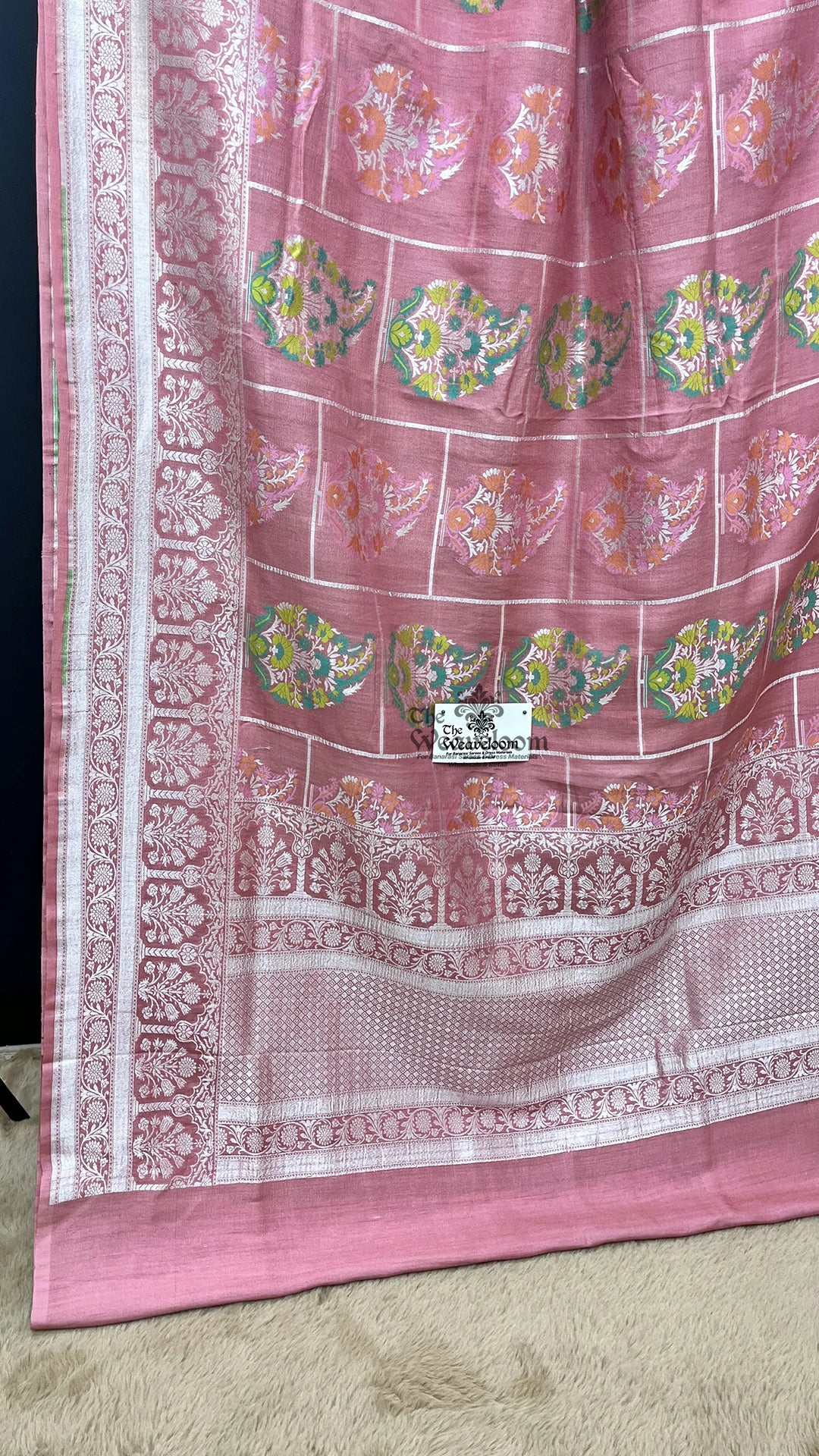 Peach Meenakari Paisley Tussar Georgette Pure Banarasi Saree by The Weaveloom