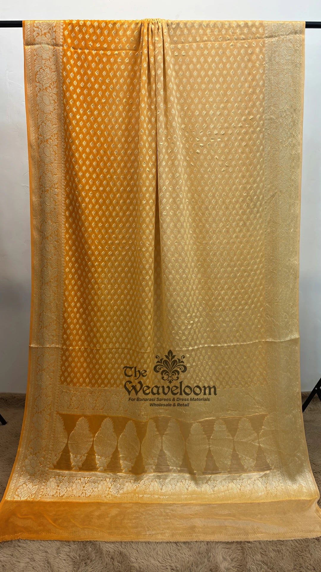 Peach ombre dye floral buti crepe georgette pure Banarasi saree by The Weaveloom