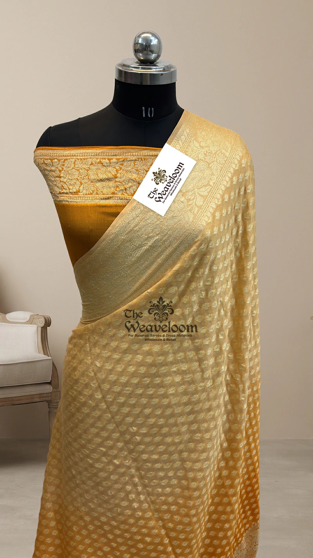Peach ombre dye floral buti crepe georgette pure Banarasi saree by The Weaveloom