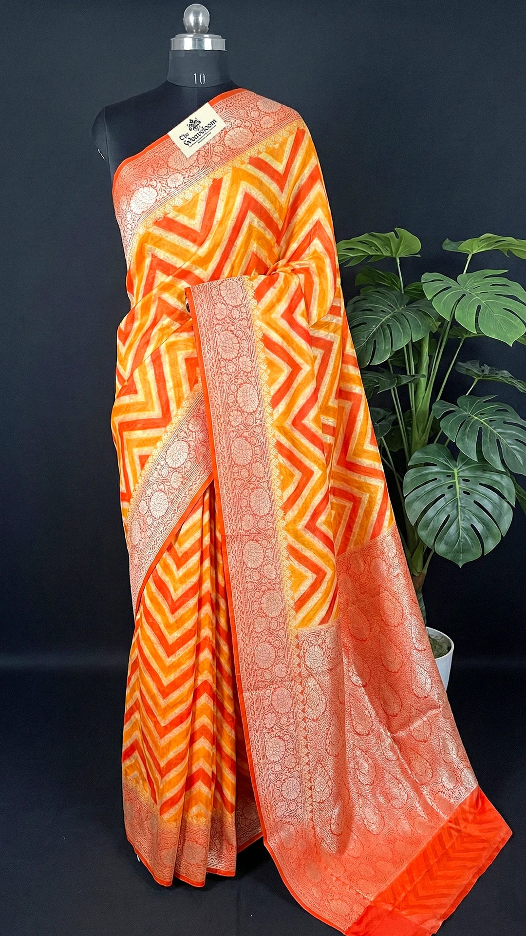 Peach Rangkat Multicolor Zigzag Crepe Georgette Pure Banarasi Saree by The Weaveloom
