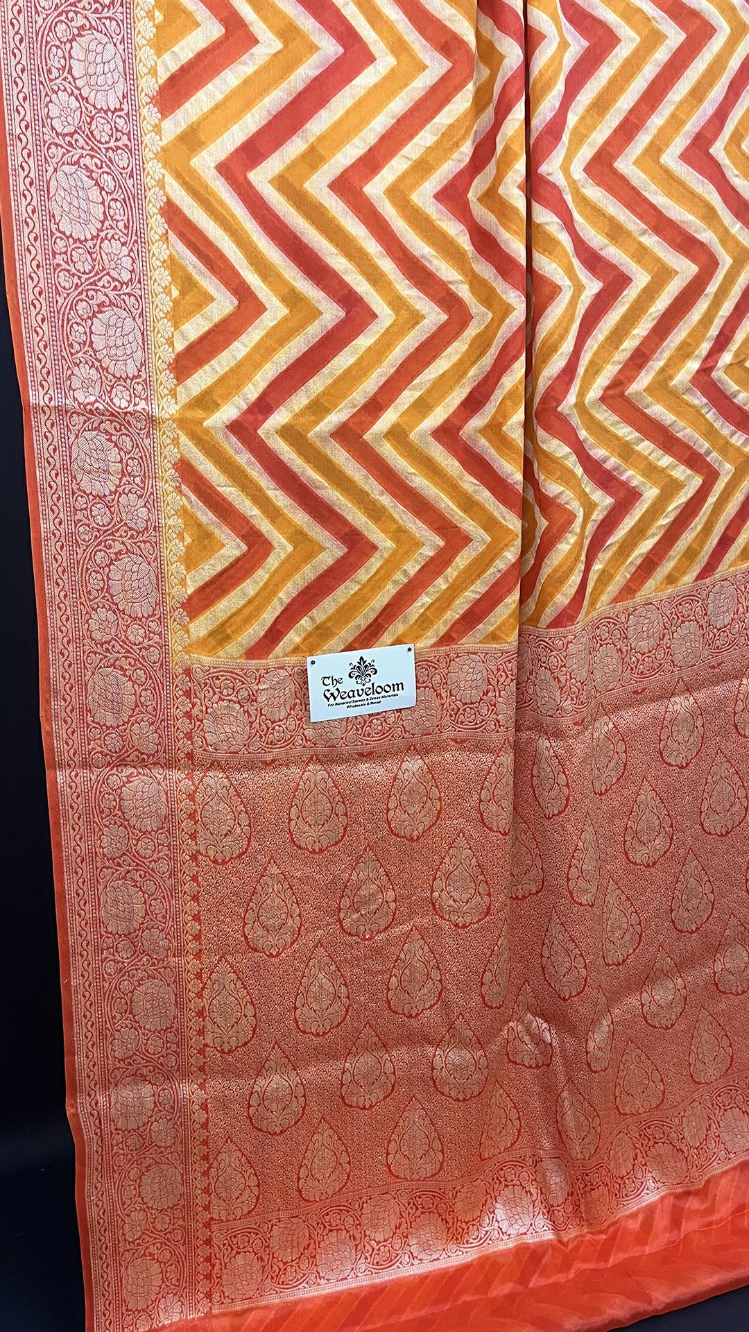 Peach Rangkat Multicolor Zigzag Crepe Georgette Pure Banarasi Saree by The Weaveloom