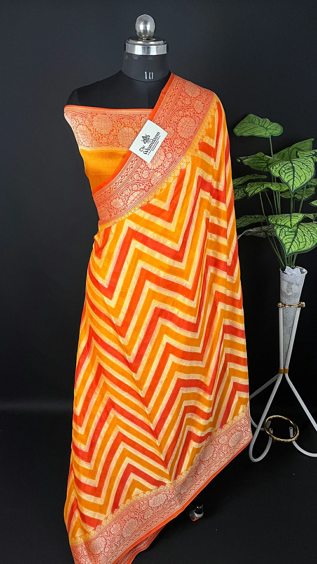 Peach Rangkat Multicolor Zigzag Crepe Georgette Pure Banarasi Saree by The Weaveloom