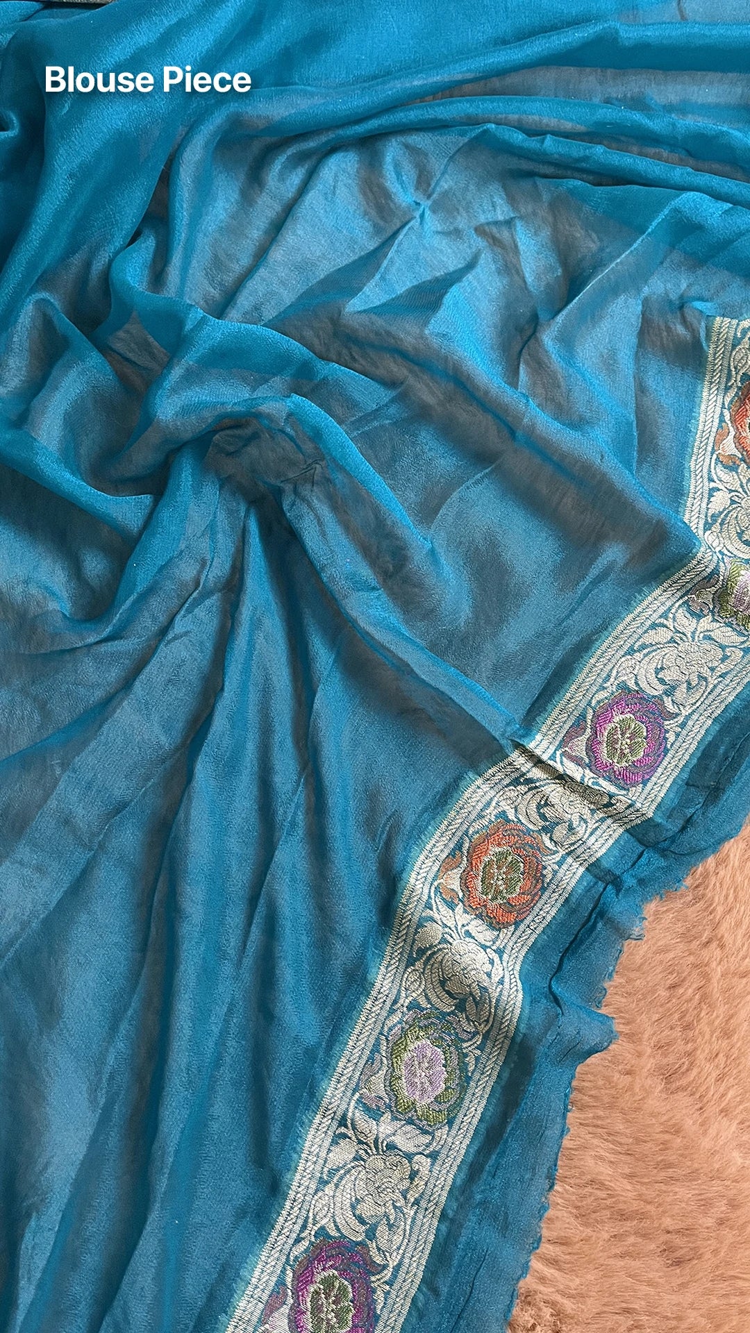 Peacock Blue Khaddi Chiffon Pure Banarasi Saree with All-Over Meenakari Jaal Floral Motifs and Zari Border by The Weaveloom