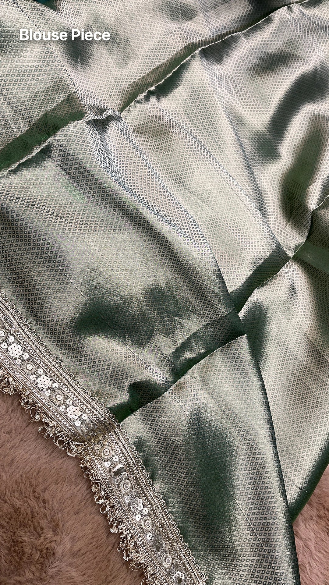Peacock green ombre tissue silk Pure Banarasi saree with sequinned lace border by The Weaveloom