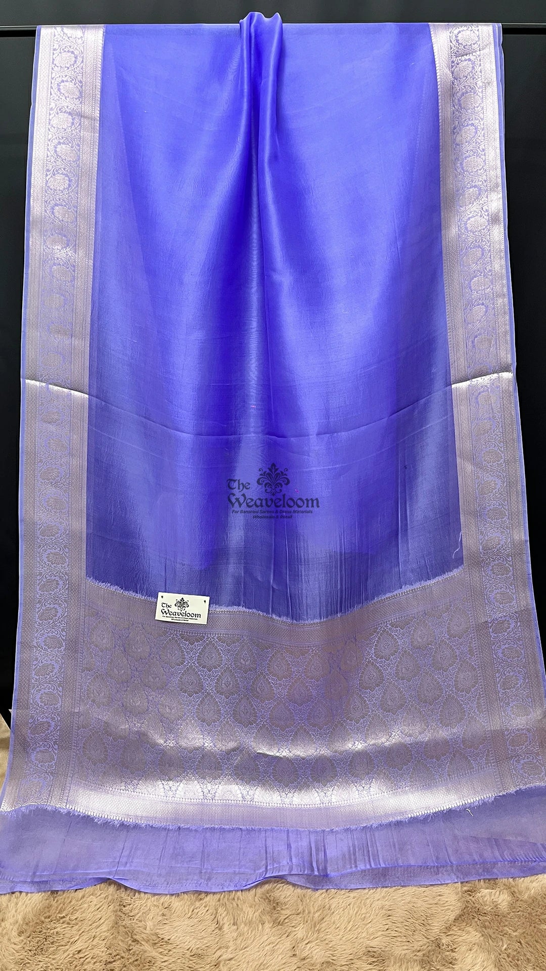 Periwinkle Blue Kora Silk Floral Border Pure Banarasi Saree