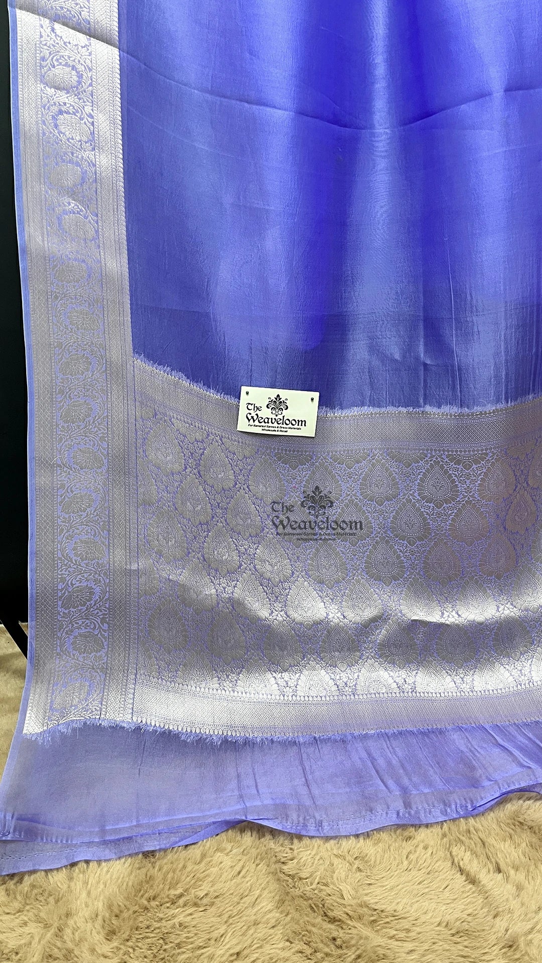 Periwinkle Blue Kora Silk Floral Border Pure Banarasi Saree