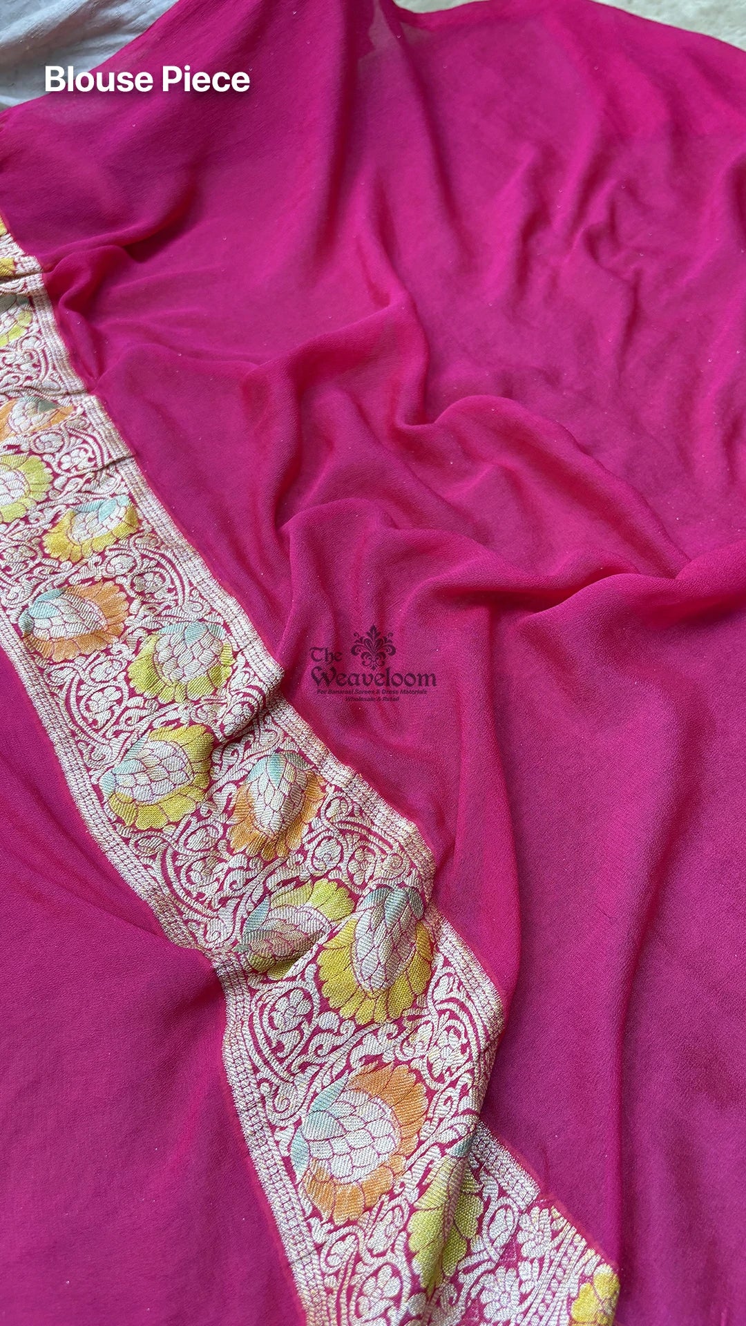 Pink crepe georgette Banarasi saree with zari booti motifs by The Weaveloom