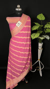 Pink Crepe Georgette Pure Banarasi Saree Meenakari Dots Zari Border - The Weaveloom