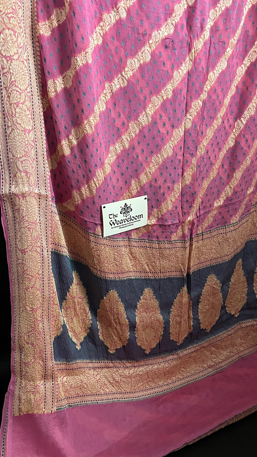 Pink Crepe Georgette Pure Banarasi Saree Meenakari Dots Zari Border - The Weaveloom