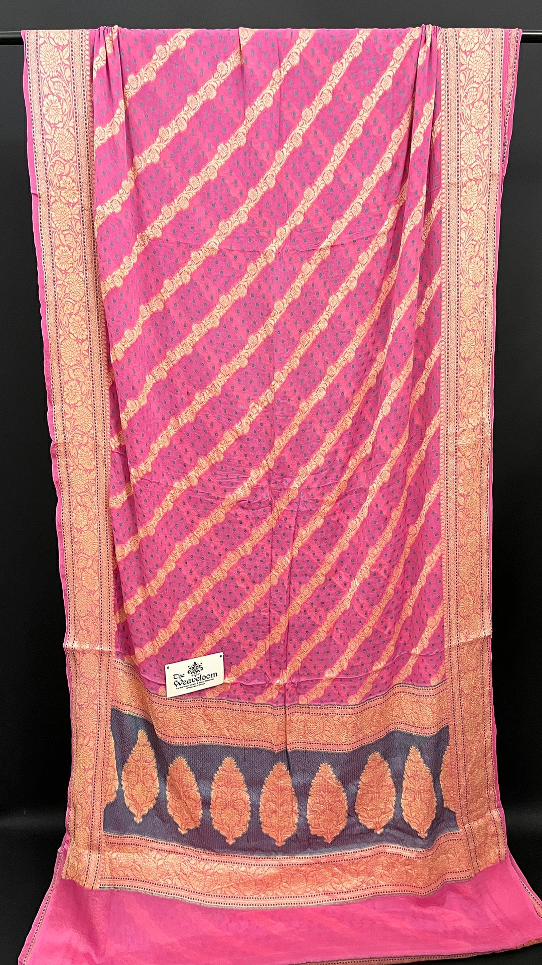 Pink Crepe Georgette Pure Banarasi Saree Meenakari Dots Zari Border - The Weaveloom