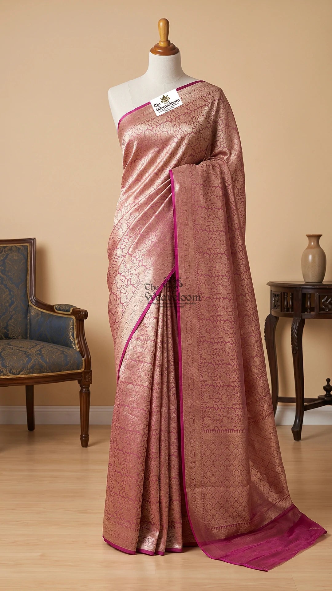 Pink Floral Brocade Tissue Silk Pure Banarasi Saree by The Weaveloom