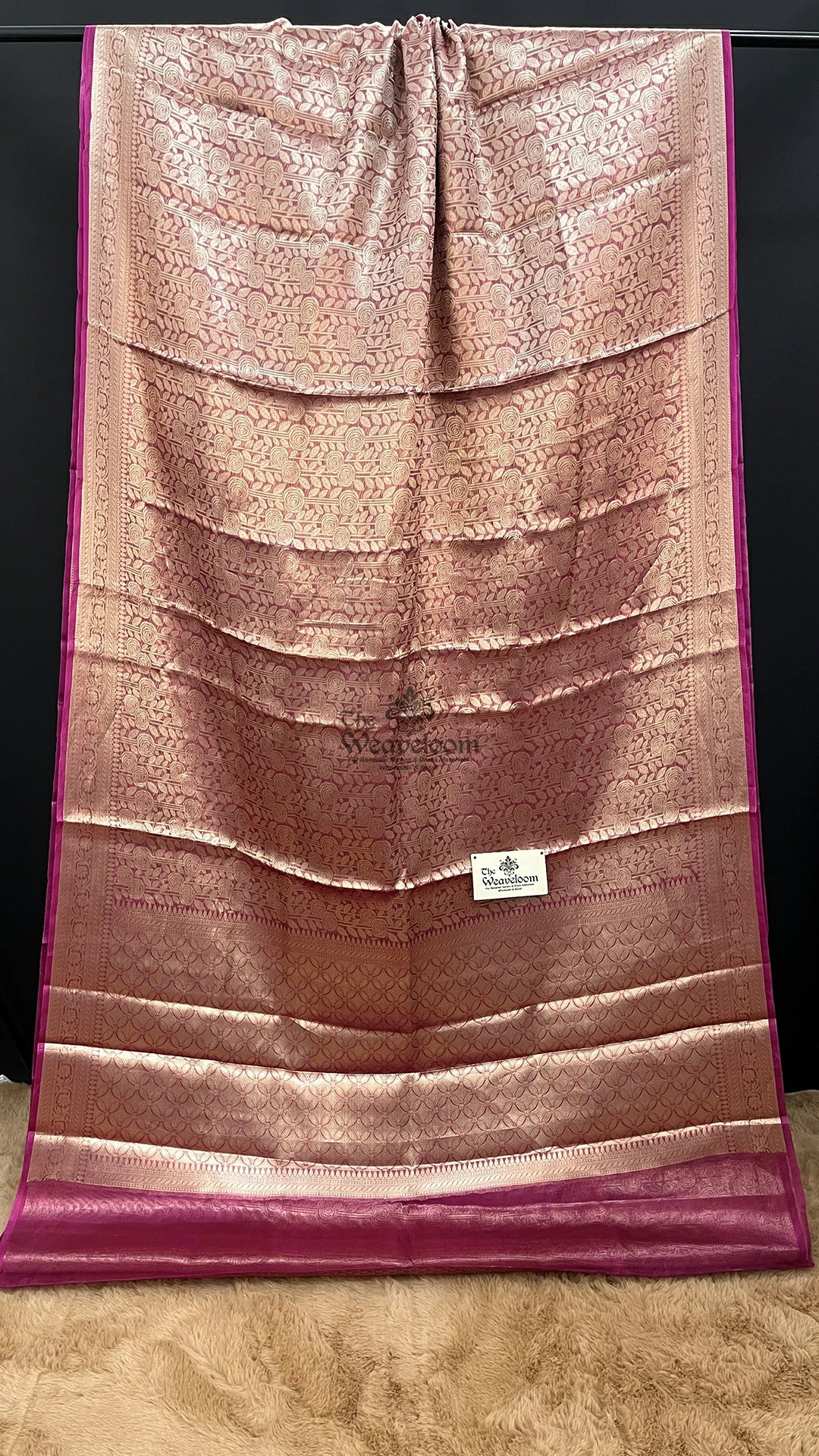 Pink Floral Brocade Tissue Silk Pure Banarasi Saree by The Weaveloom