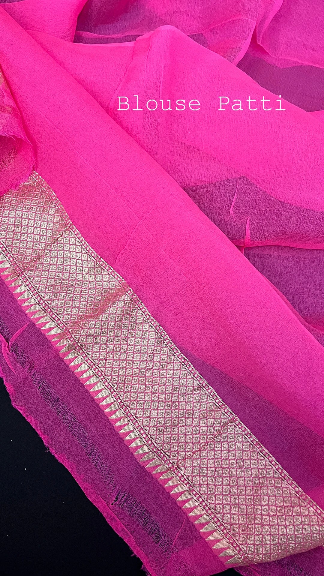 Pink Khaddi Georgette Pure Banarasi Saree with Water Zari Stripes and Floral Border by The Weaveloom