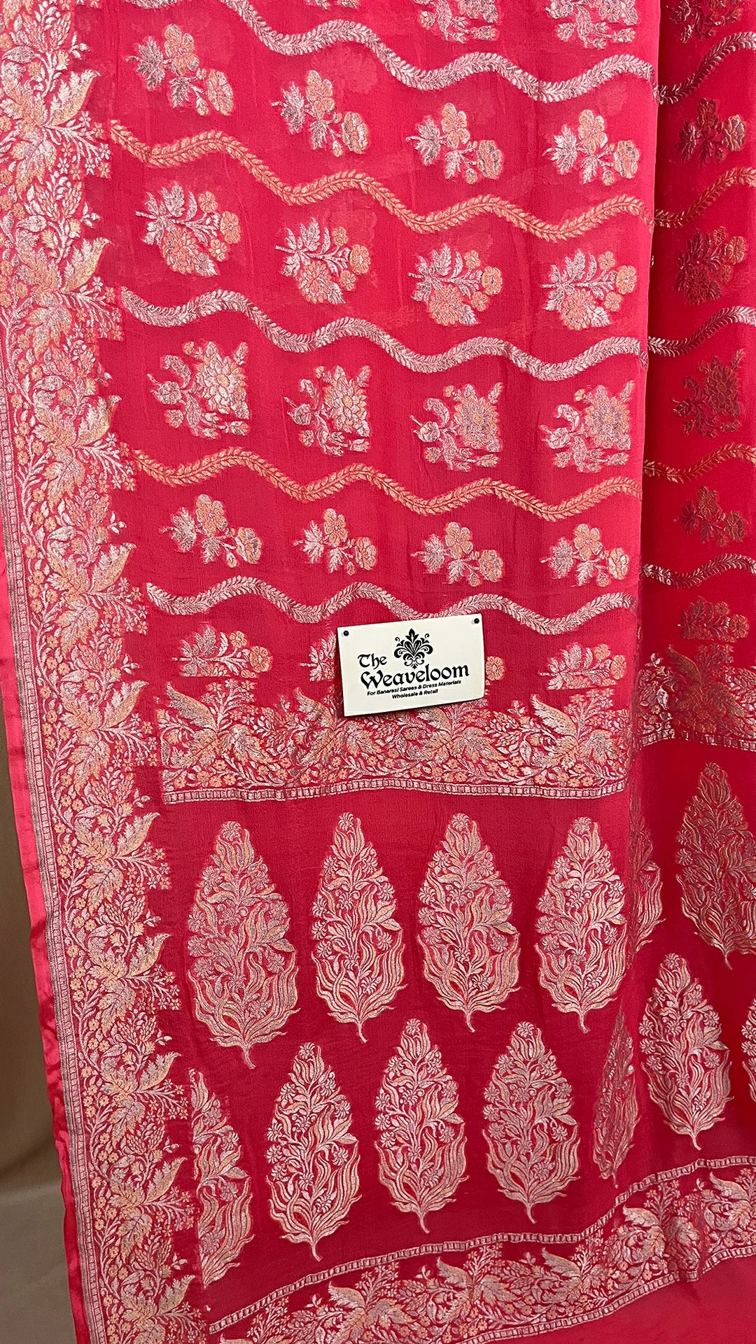 Pink Khaddi Georgette Pure Banarasi Saree with Sona Rupa Water Zari by The Weaveloom