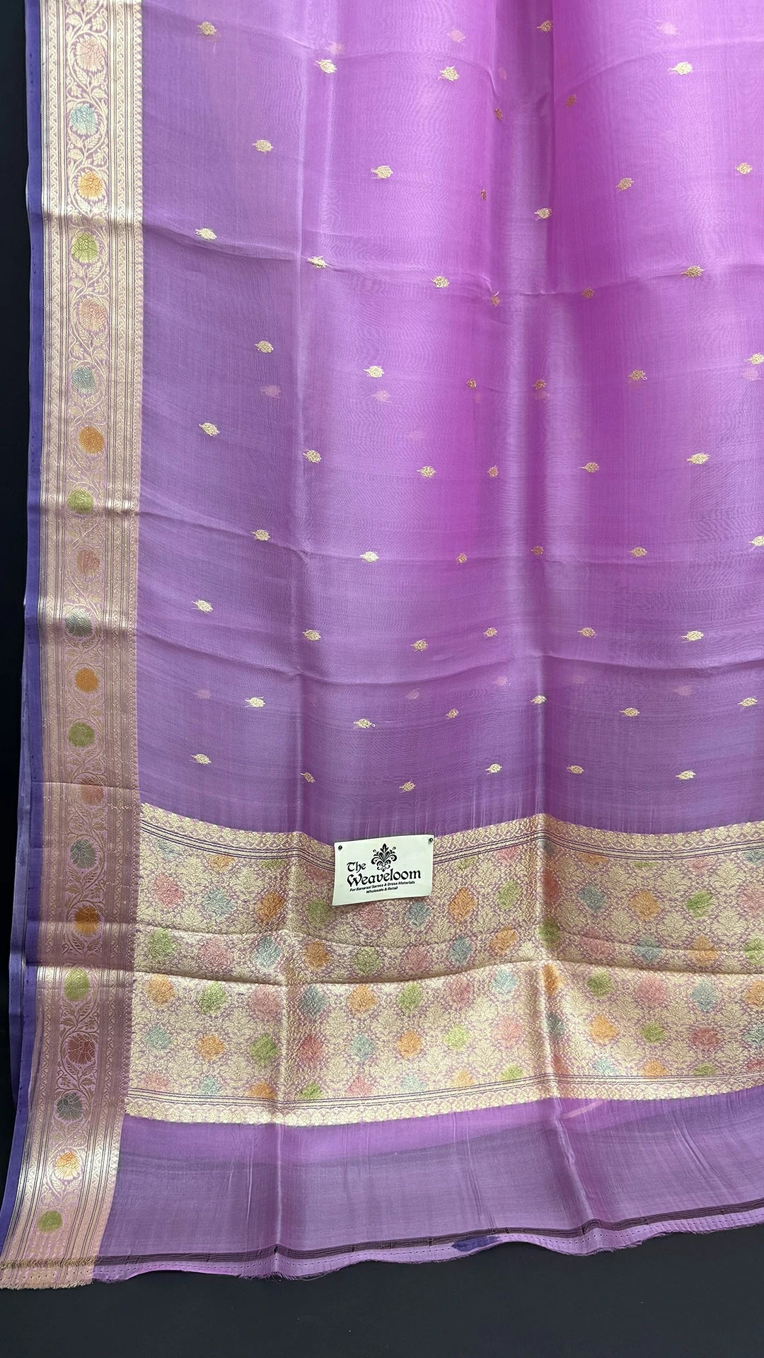 Pink Kora Silk Banarasi Saree with Golden Zari Buti Multicolor Border The Weaveloom