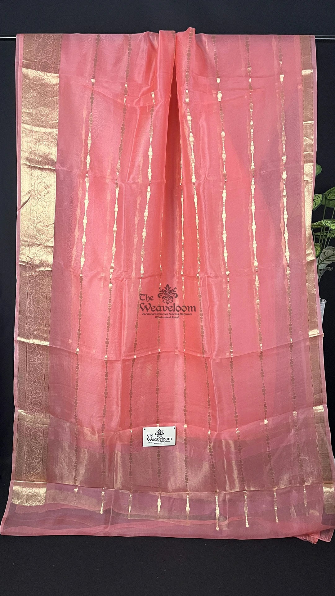 Pink Kora Silk Pure Banarasi Saree with Zari Buttis Border by The Weaveloom