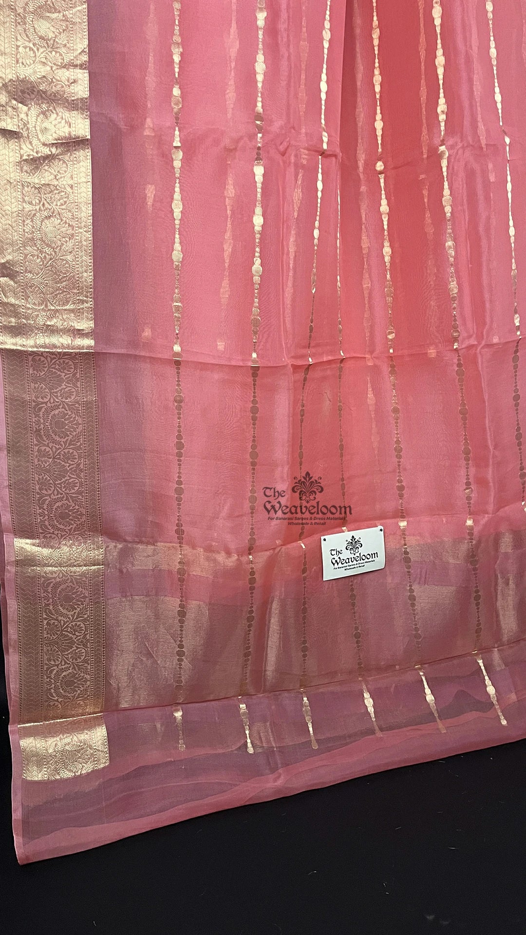 Pink Kora Silk Pure Banarasi Saree with Zari Buttis Border by The Weaveloom