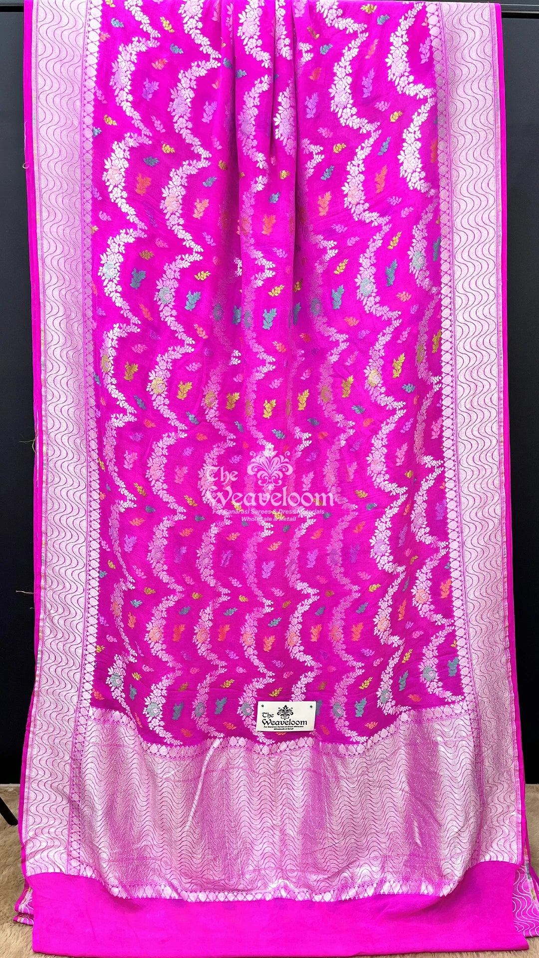Pink Meenakari Khaddi Georgette Wavy Jaal Pure Banarasi Saree