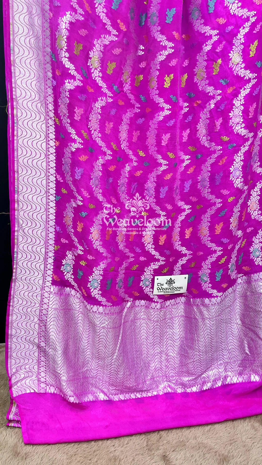 Pink Meenakari Khaddi Georgette Wavy Jaal Pure Banarasi Saree