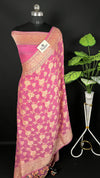 Pink Pure Crepe Georgette Banarasi Saree With Meenakari Work by The Weaveloom