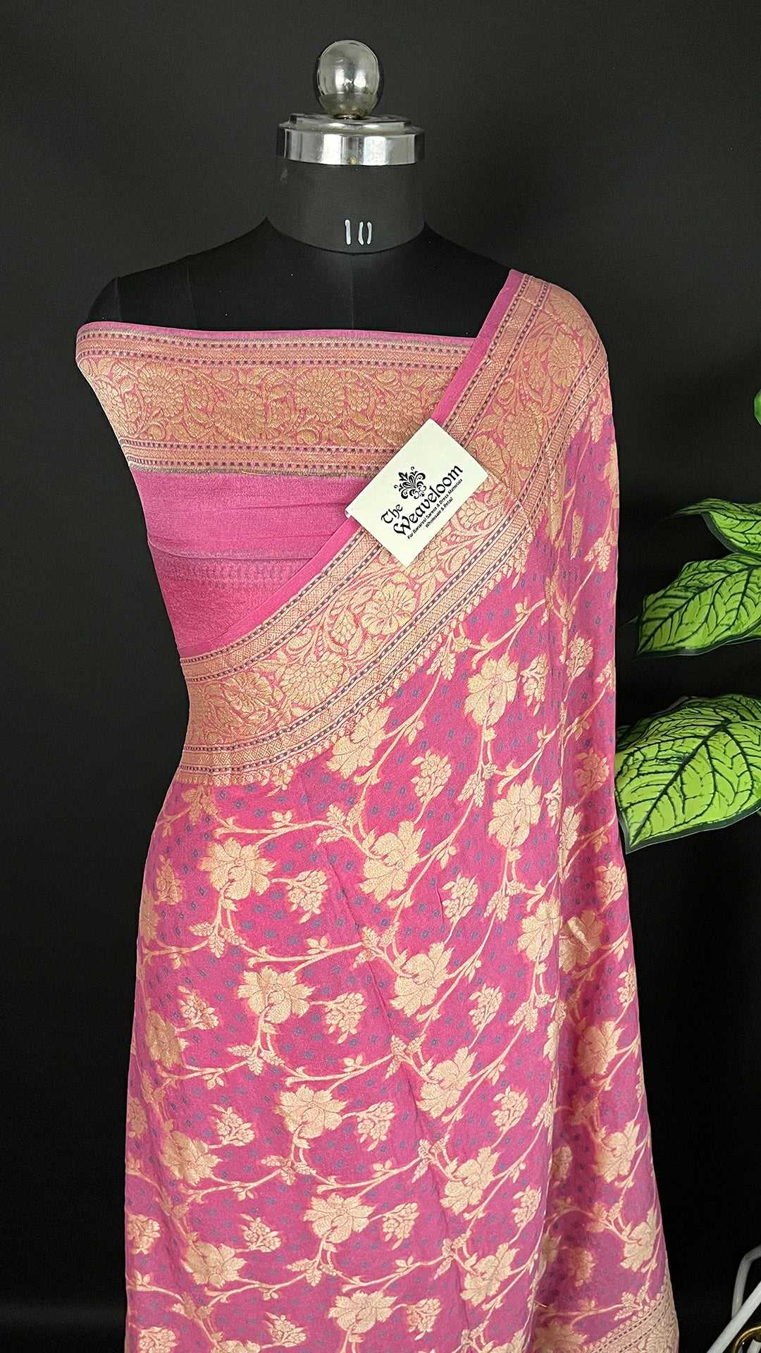 Pink Pure Crepe Georgette Banarasi Saree With Meenakari Work by The Weaveloom