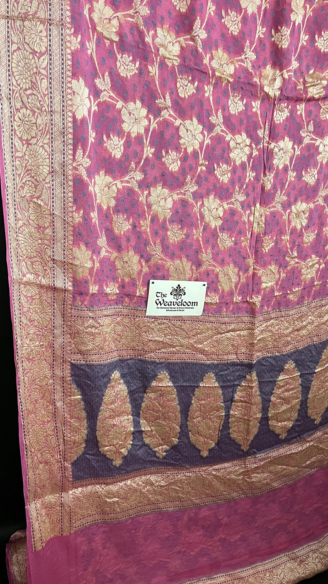 Pink Pure Crepe Georgette Banarasi Saree With Meenakari Work by The Weaveloom