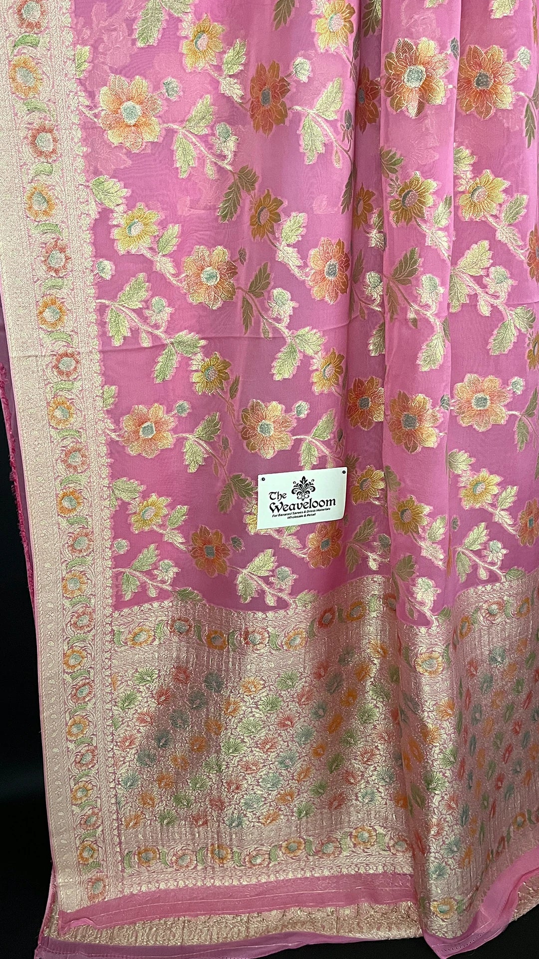 Pink Pure Viscose Georgette Saree with Handbrush Work and Running Blouse The Weaveloom