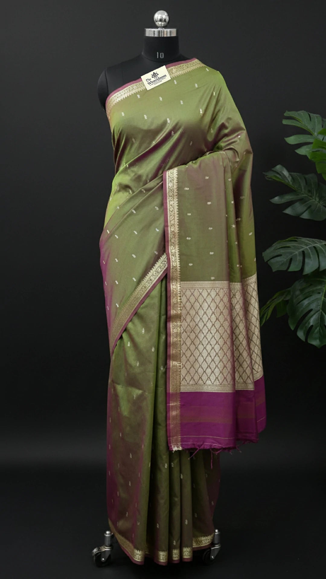 Pista Green Dual Tone Katan Silk Banarasi Saree with Kadwa Weave and Zari Border by The Weaveloom