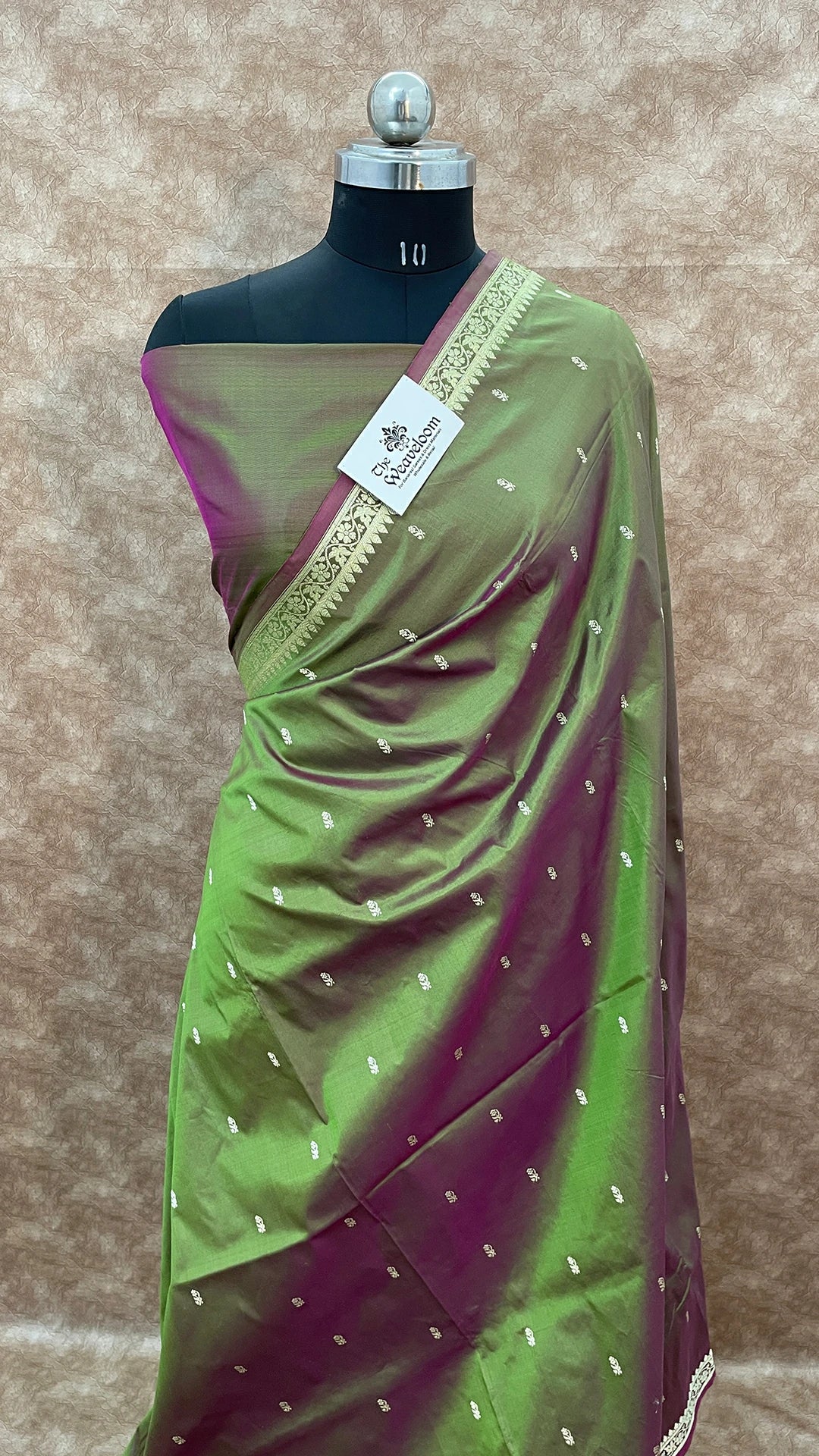 Pista Green Dual Tone Katan Silk Banarasi Saree with Kadwa Weave and Zari Border by The Weaveloom
