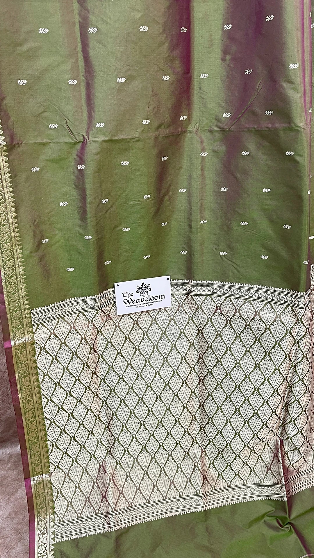 Pista Green Dual Tone Katan Silk Banarasi Saree with Kadwa Weave and Zari Border by The Weaveloom