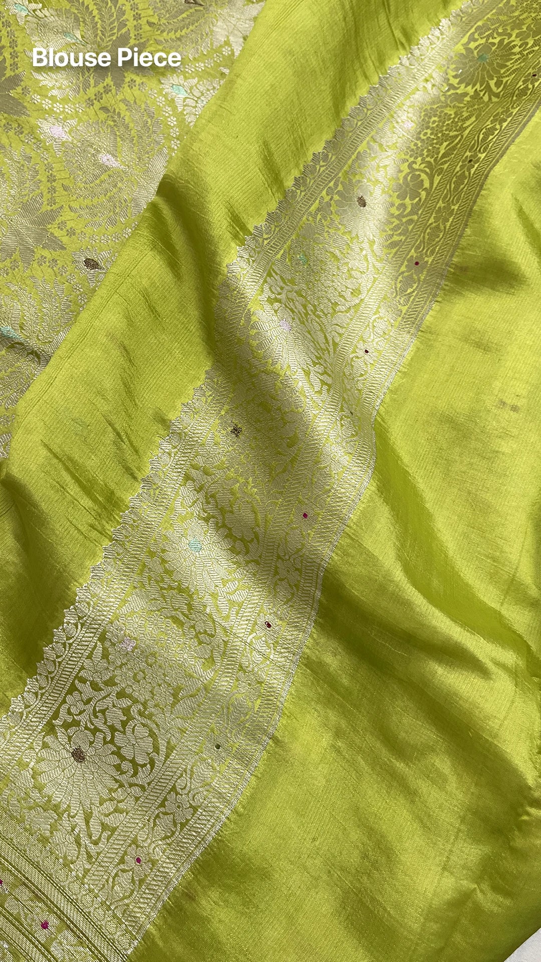 Pista Green Pure Dupion Silk Banarasi Saree with Floral Jaal and Meenakari Pallu by The Weaveloom