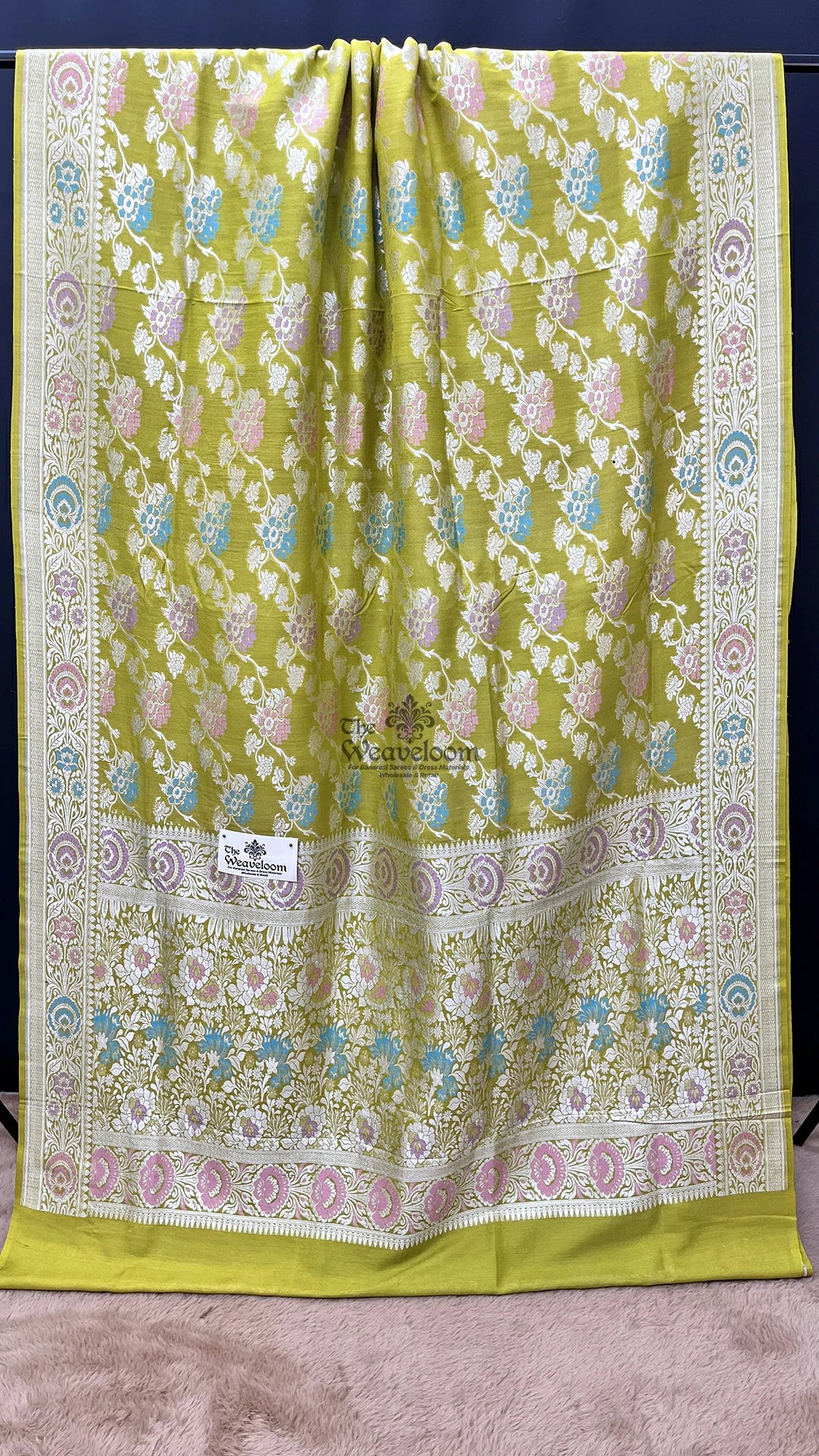 Pista Green Meenakari Floral Tussar Georgette Pure Banarasi Saree