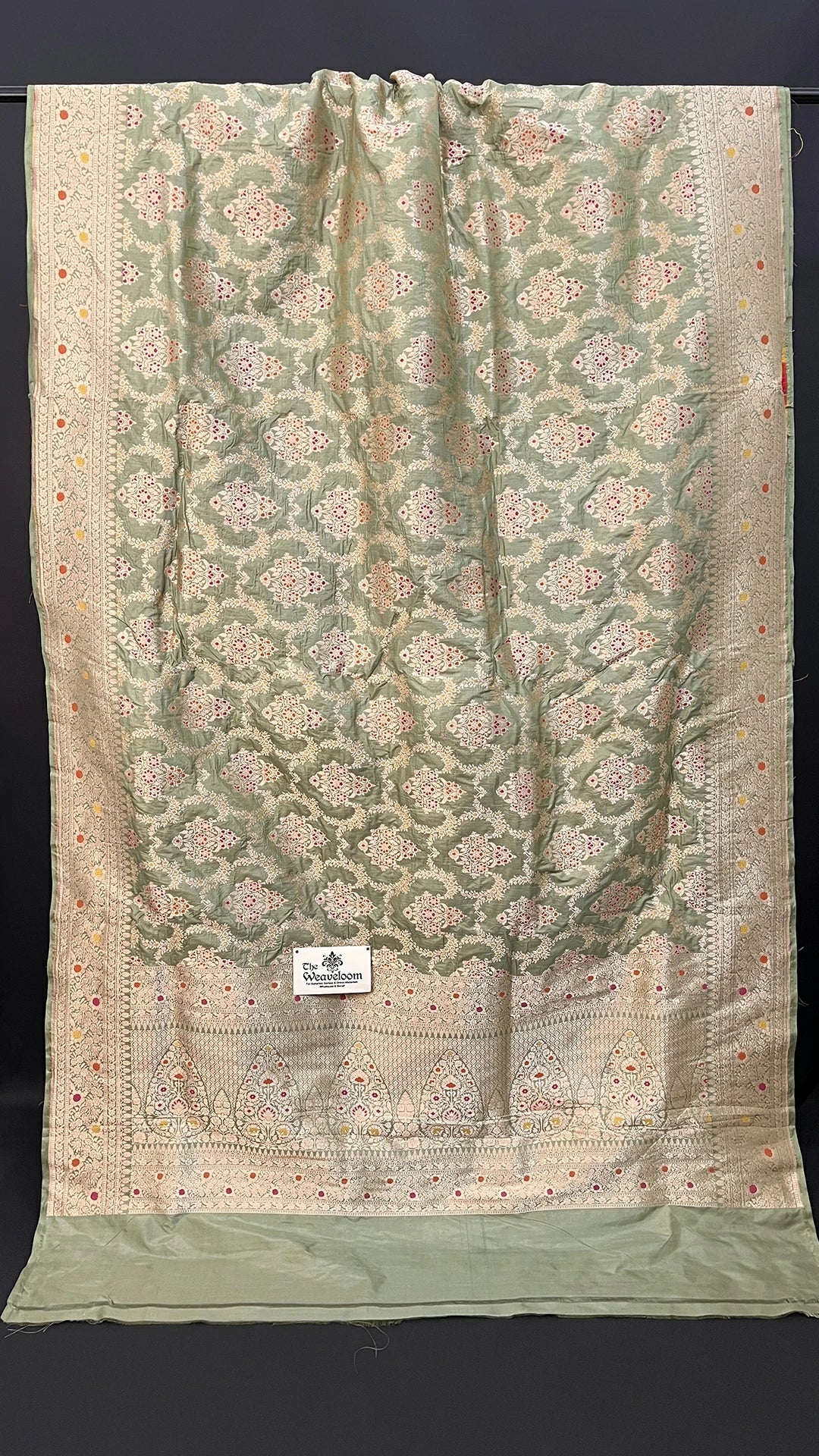 Pista Green Pure Katan Silk Meenakari Banarasi Saree with All-Over Jaal Work by The Weaveloom