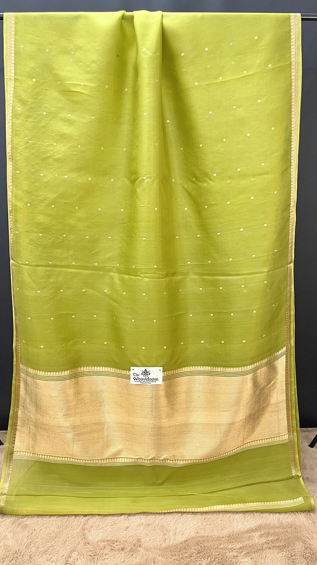Pista green zari buti handloom Banarasi saree in pure Kora silk by The Weaveloom