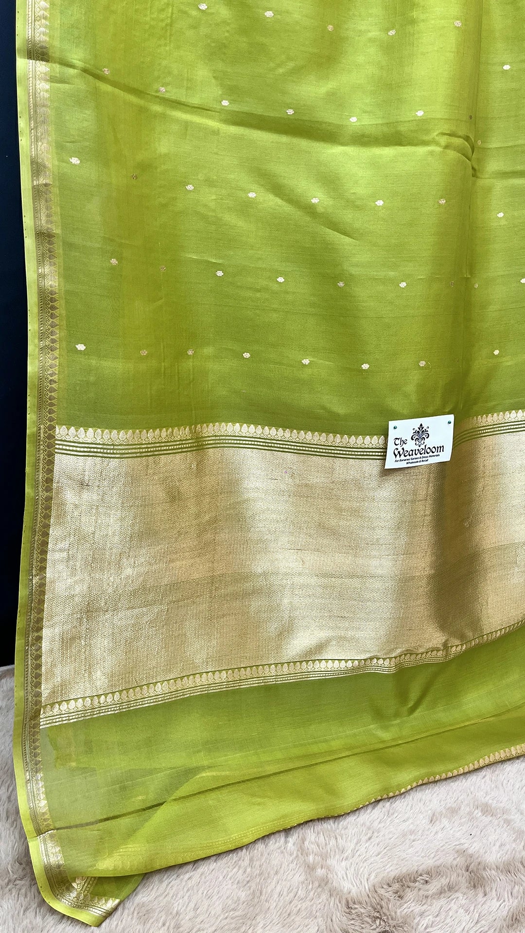 Pista green zari buti handloom Banarasi saree in pure Kora silk by The Weaveloom