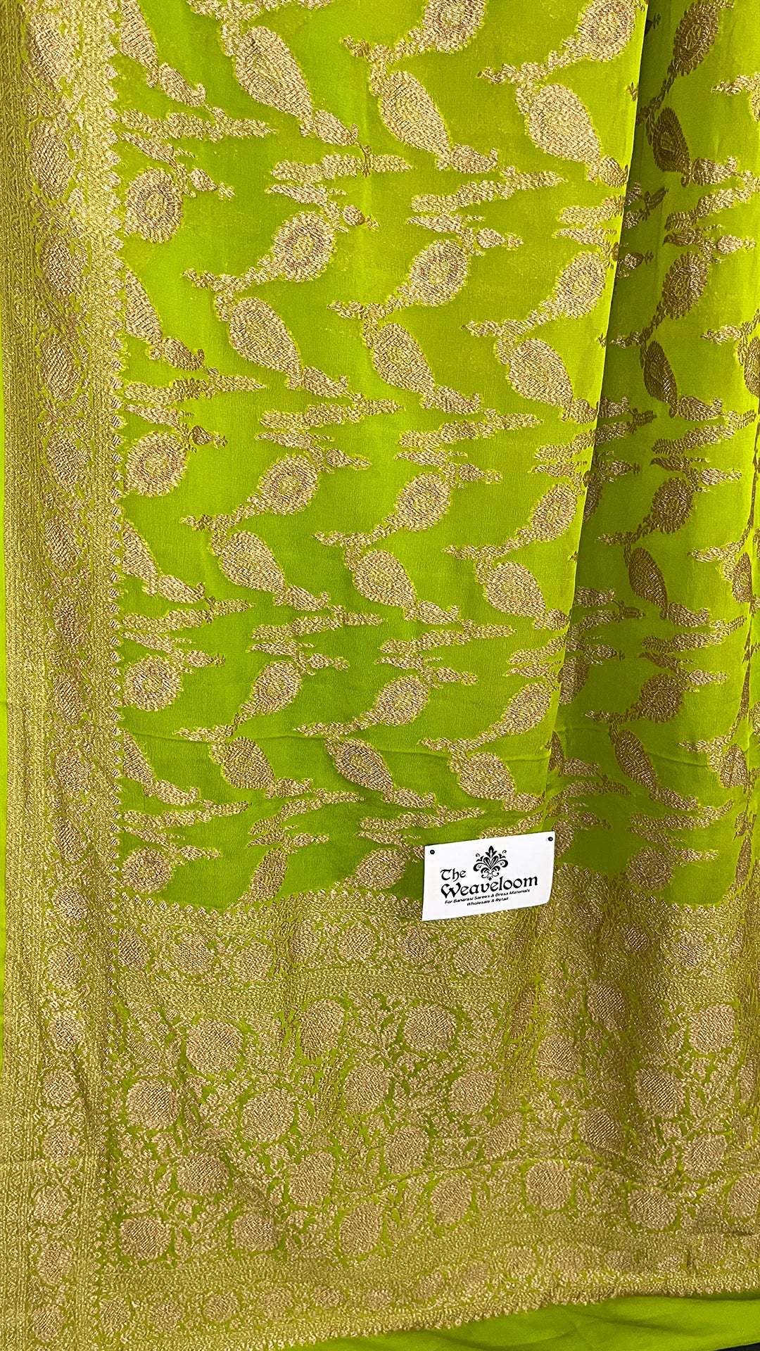 Pista Pure Khaddi Georgette Banarasi Saree Antique Zari The Weaveloom