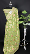 Pista Pure Viscose Georgette Saree with Floral Handbrush Work by The Weaveloom