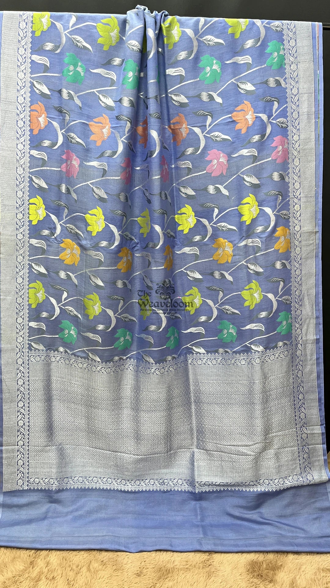 Powder Blue Meenakari Floral Pure Banarasi Saree by The Weaveloom, draped in elegant traditional style