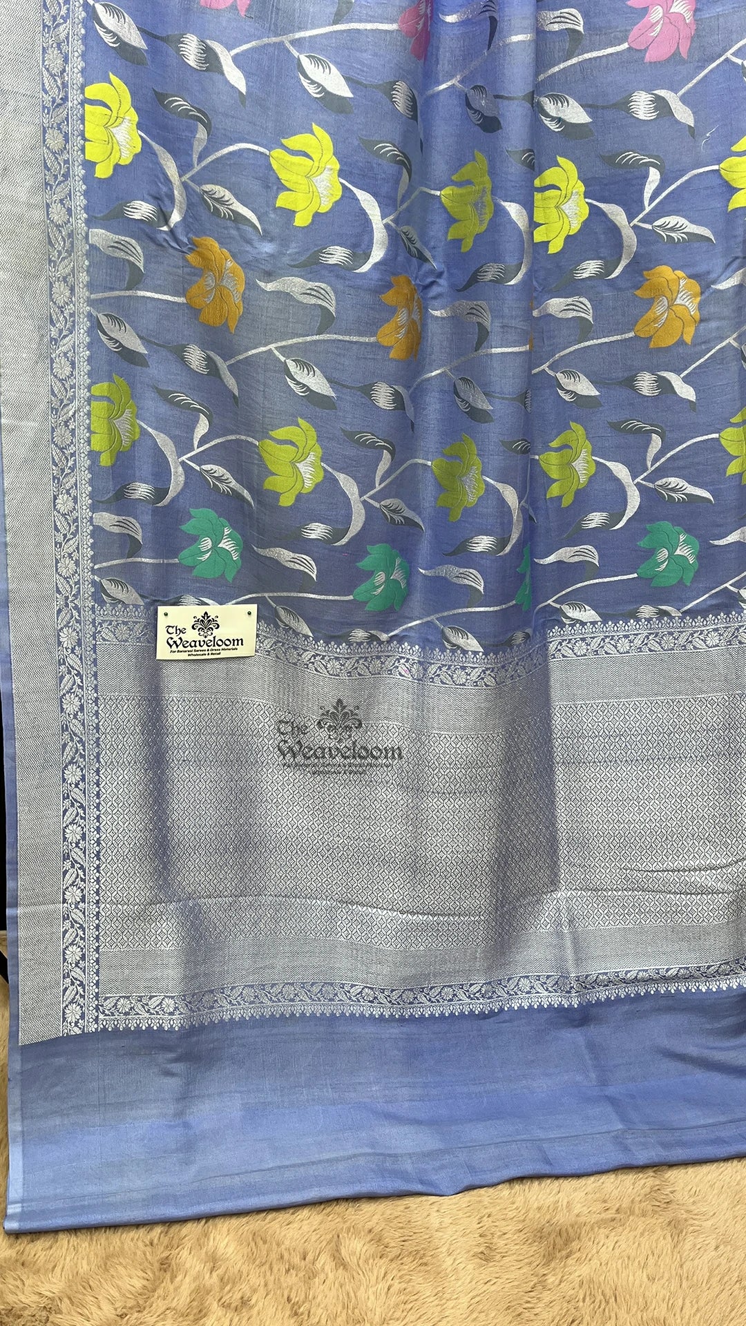Powder Blue Meenakari Floral Pure Banarasi Saree by The Weaveloom, draped in elegant traditional style