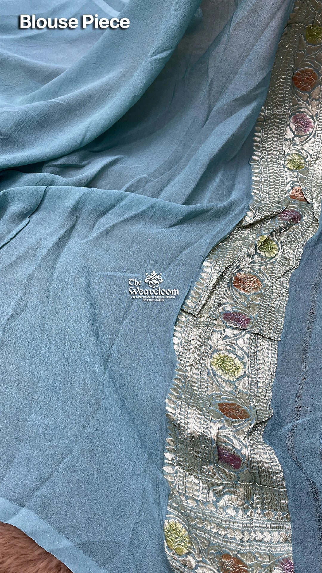 Powder Blue Silver Zari Paisley Khaddi Georgette Pure Banarasi Saree by The Weaveloom